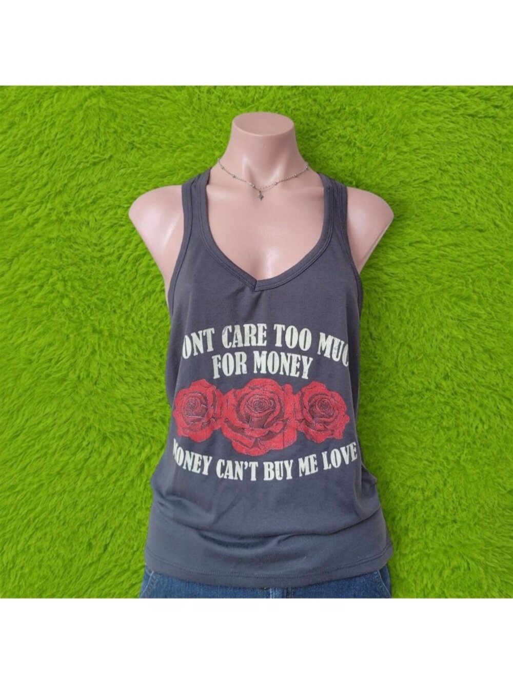 Lords of Liverpool Grey Floral Rose Deep V-Neck Fitted Cami Top (S)